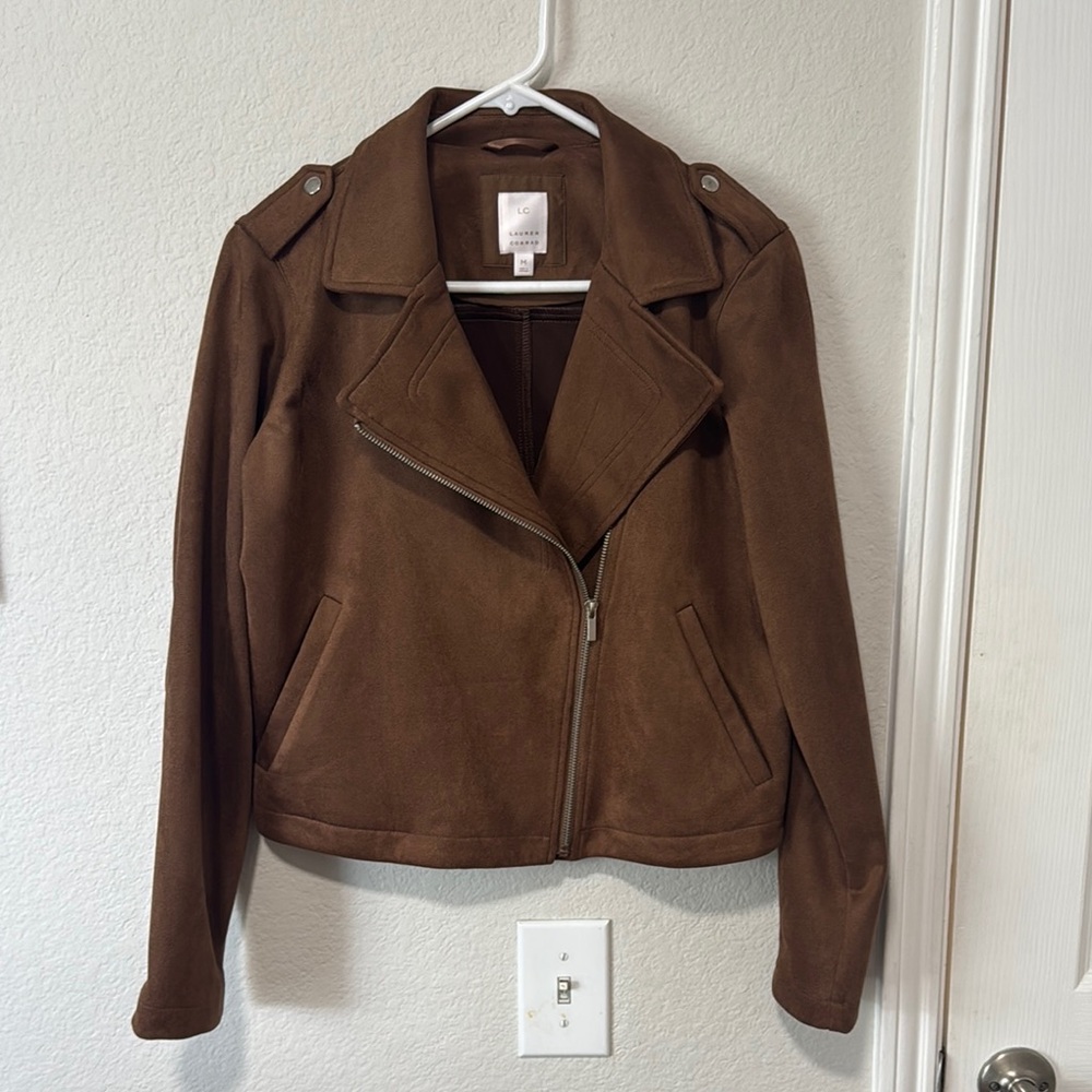 LC Lauren Conrad Brown Faux Suede Leather Moto Jacket